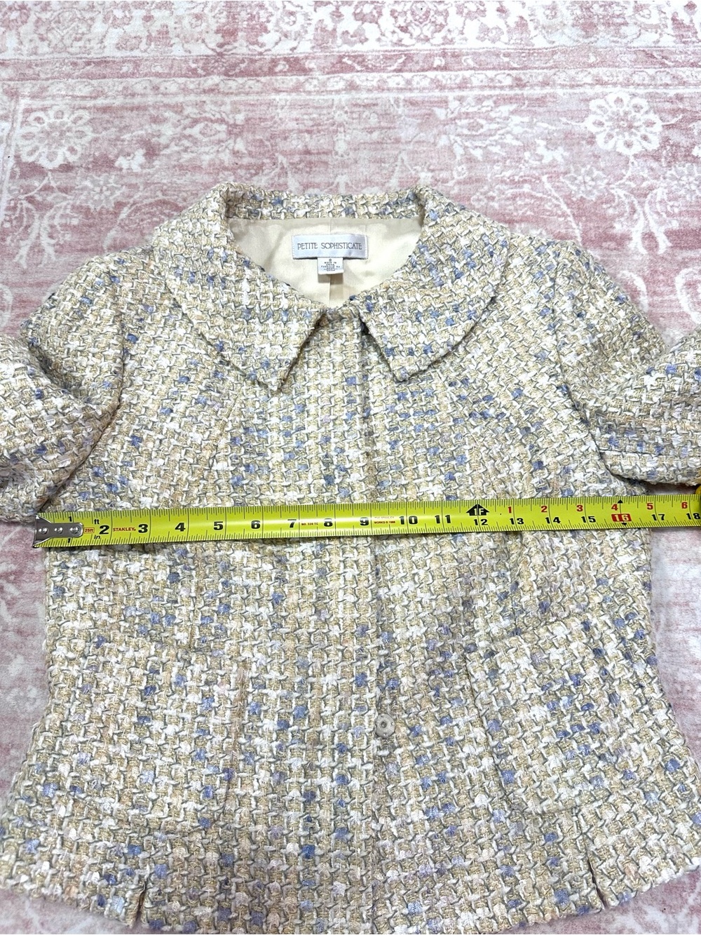 Vintage ✨ Tweed Pastel Metallic Cropped Jacket - Picture 10 of 13